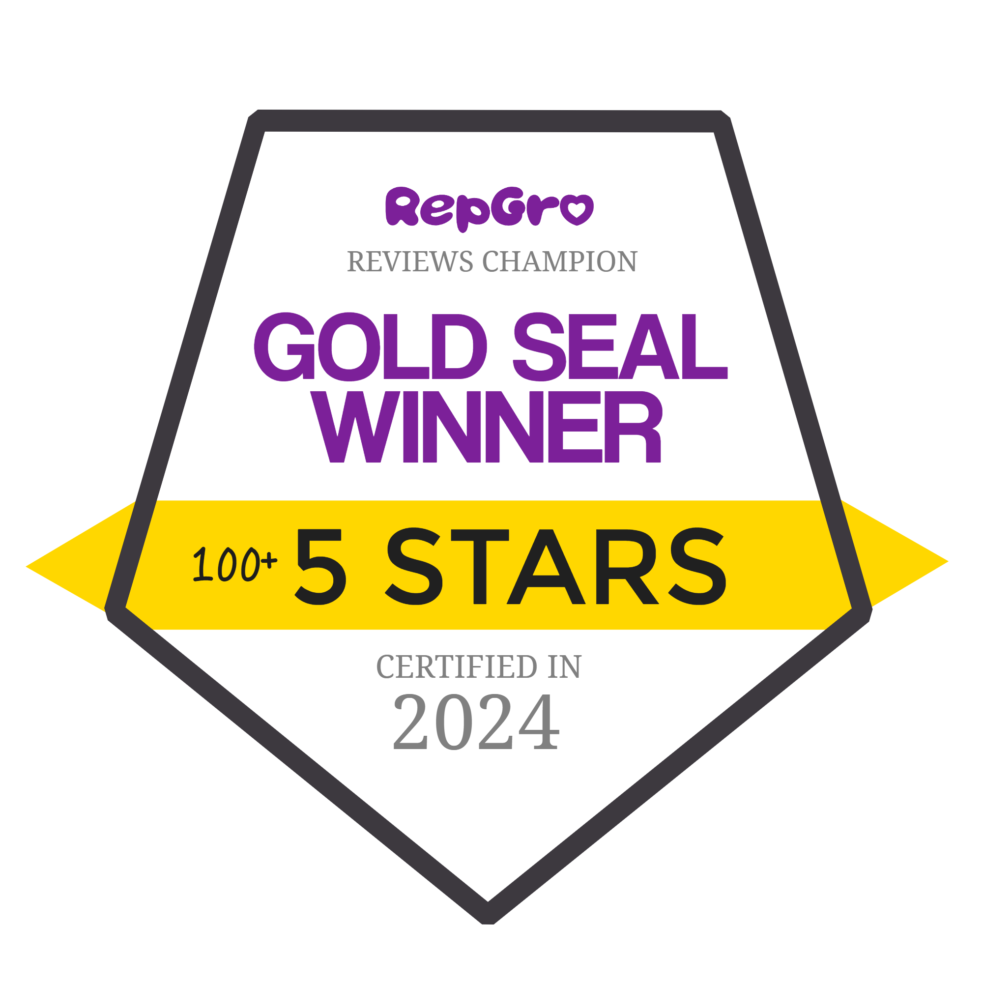 RepGro Gold Seal — 100+ five star reviews certified 2024