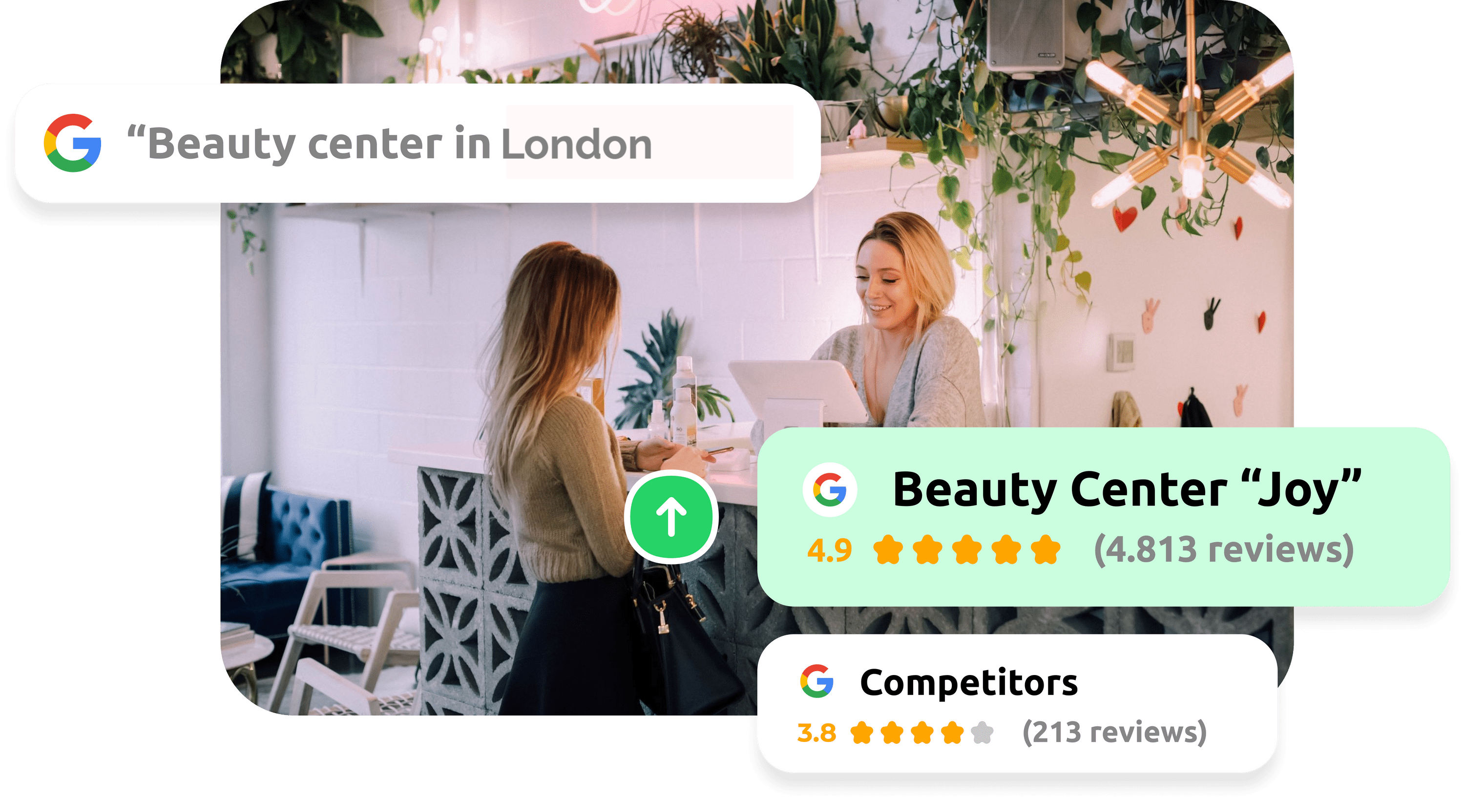 Local business ranking higher on Google with more reviews